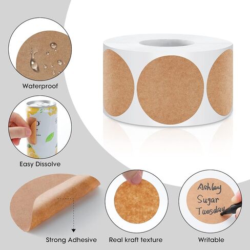 ملصقات كرافت بنية طبيعية مقاس 1 بوصة (500 لكل لفة) - ملصقات ملصقات ذات نقاط فارغة مستديرة - ملصقات ختم التغليف in Kuwait