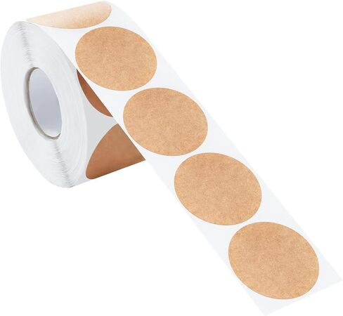 ملصقات كرافت بنية طبيعية مقاس 1 بوصة (500 لكل لفة) - ملصقات ملصقات ذات نقاط فارغة مستديرة - ملصقات ختم التغليف in Kuwait