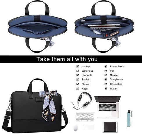 حقيبة لابتوب موسيسو للنساء، حقيبة كمبيوتر، حقيبة كتف للكمبيوتر المحمول مع حزام ووشاح حريري in Kuwait