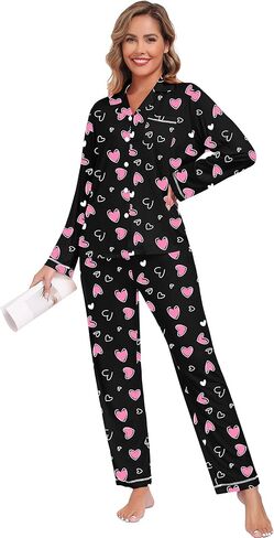 SWOMOG Women Pajamas Set Long Sleeve Pjs Set Soft Pj Button-Down Loungewear Set with Pockets Comfy Lounge Sets in Kuwait