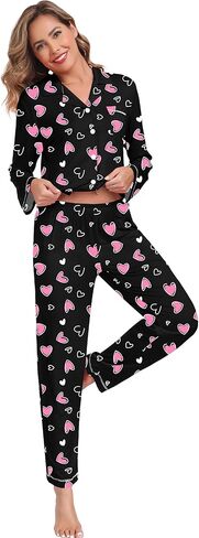 SWOMOG Women Pajamas Set Long Sleeve Pjs Set Soft Pj Button-Down Loungewear Set with Pockets Comfy Lounge Sets in Kuwait