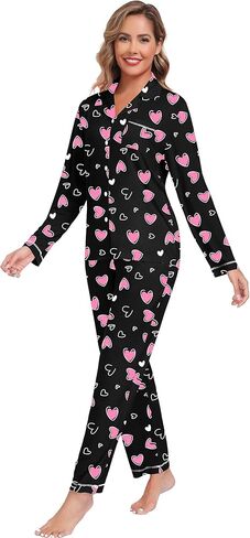 SWOMOG Women Pajamas Set Long Sleeve Pjs Set Soft Pj Button-Down Loungewear Set with Pockets Comfy Lounge Sets in Kuwait