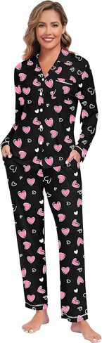 SWOMOG Women Pajamas Set Long Sleeve Pjs Set Soft Pj Button-Down Loungewear Set with Pockets Comfy Lounge Sets in Kuwait