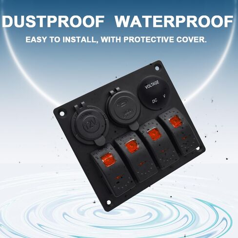 Garfour Waterproof Boat Rocker Switch Panel Aluminium Panel with 12V Voltmeter 3.1A Dual USB Cigarette Lighter Socket 4 Bang Boat Switch Panel for Car Boat in Saudi Arabia