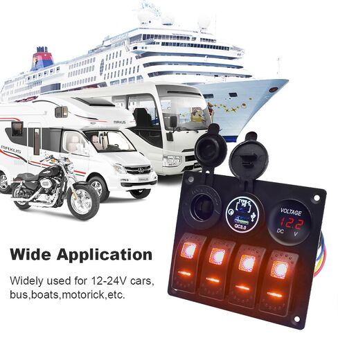 Garfour Waterproof Boat Rocker Switch Panel Aluminium Panel with 12V Voltmeter 3.1A Dual USB Cigarette Lighter Socket 4 Bang Boat Switch Panel for Car Boat in Saudi Arabia