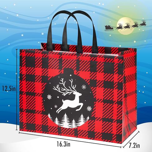 BLEWINDZ 18 Pcs Extra Large Christmas Gift Bags with Tissue Paper, 12.5''x16.3''x7.2'' Reusable Tote Bags with Handles, Non-Woven Goodie Bags for New Year Christmas Decor in Saudi Arabia