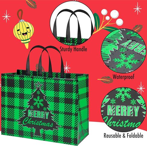 BLEWINDZ 18 Pcs Extra Large Christmas Gift Bags with Tissue Paper, 12.5''x16.3''x7.2'' Reusable Tote Bags with Handles, Non-Woven Goodie Bags for New Year Christmas Decor in Saudi Arabia