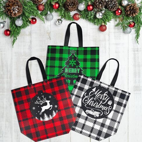 BLEWINDZ 18 Pcs Extra Large Christmas Gift Bags with Tissue Paper, 12.5''x16.3''x7.2'' Reusable Tote Bags with Handles, Non-Woven Goodie Bags for New Year Christmas Decor in Saudi Arabia