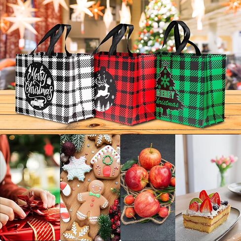 BLEWINDZ 18 Pcs Extra Large Christmas Gift Bags with Tissue Paper, 12.5''x16.3''x7.2'' Reusable Tote Bags with Handles, Non-Woven Goodie Bags for New Year Christmas Decor in Saudi Arabia