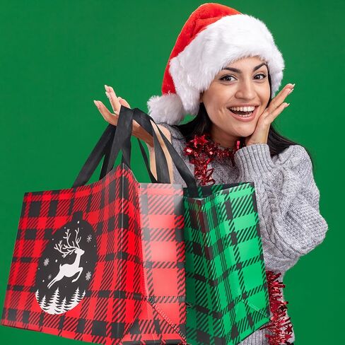 BLEWINDZ 18 Pcs Extra Large Christmas Gift Bags with Tissue Paper, 12.5''x16.3''x7.2'' Reusable Tote Bags with Handles, Non-Woven Goodie Bags for New Year Christmas Decor in Saudi Arabia