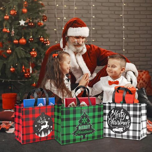 BLEWINDZ 18 Pcs Extra Large Christmas Gift Bags with Tissue Paper, 12.5''x16.3''x7.2'' Reusable Tote Bags with Handles, Non-Woven Goodie Bags for New Year Christmas Decor in Saudi Arabia
