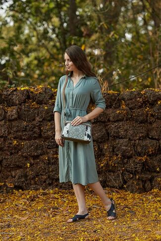 Myra Bag Eau De Nil Upcycled Canvas & Cowhide Shoulder Bag S-1430 in Saudi Arabia