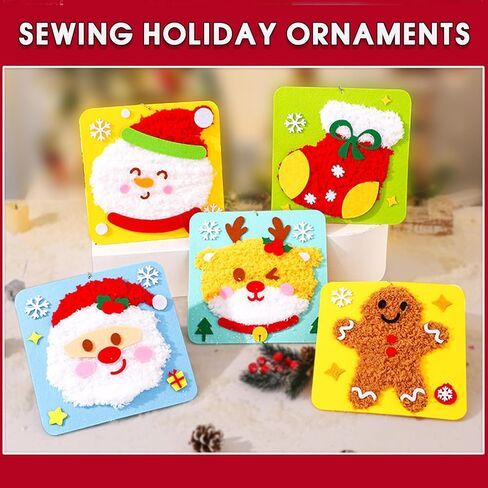 مجموعة أدوات الخياطة اليدوية لعيد الميلاد من HANYMWANZW للأطفال، 6 عبوات من خياطة التطريز اللباد مع ملصقات مشاريع الخياطة اليدوية للفنون والحرف اليدوية وزخارف العطلات الشتوية in Kuwait
