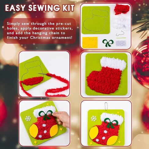 مجموعة أدوات الخياطة اليدوية لعيد الميلاد من HANYMWANZW للأطفال، 6 عبوات من خياطة التطريز اللباد مع ملصقات مشاريع الخياطة اليدوية للفنون والحرف اليدوية وزخارف العطلات الشتوية in Kuwait