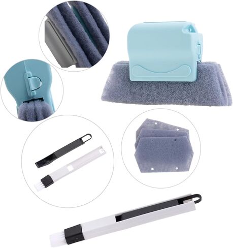 مجموعة أدوات تنظيف مسارات النوافذ السحرية، أدوات تنظيف مسارات عتبات النوافذ، مكشطة تنظيف، 3 قطع من فرشاة التنظيف و6 قطع قماش بديلة، قطعتان من فرشاة التنظيف in Kuwait