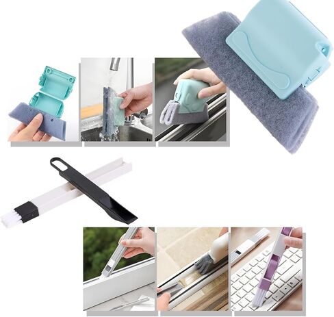 مجموعة أدوات تنظيف مسارات النوافذ السحرية، أدوات تنظيف مسارات عتبات النوافذ، مكشطة تنظيف، 3 قطع من فرشاة التنظيف و6 قطع قماش بديلة، قطعتان من فرشاة التنظيف in Kuwait