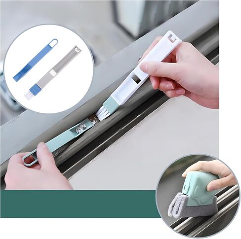 مجموعة أدوات تنظيف مسارات النوافذ السحرية، أدوات تنظيف مسارات عتبات النوافذ، مكشطة تنظيف، 3 قطع من فرشاة التنظيف و6 قطع قماش بديلة، قطعتان من فرشاة التنظيف in Kuwait