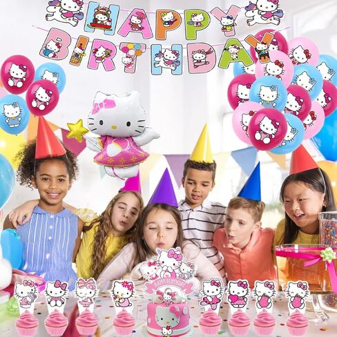 Cute Cat Birthday Decorations, Pink Party Supplies Include Happy Birthday Banner, Balloons, Cake Toppers, Tablecloth, Party Decor for Girls in Saudi Arabia