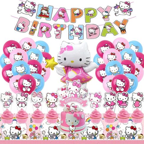 Cute Cat Birthday Decorations, Pink Party Supplies Include Happy Birthday Banner, Balloons, Cake Toppers, Tablecloth, Party Decor for Girls in Saudi Arabia