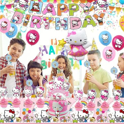 Cute Cat Birthday Decorations, Pink Party Supplies Include Happy Birthday Banner, Balloons, Cake Toppers, Tablecloth, Party Decor for Girls in Saudi Arabia