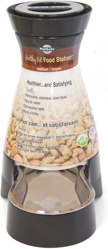 PetSafe Healthy Pet Food Station - Medium, 4 lb Kibble Capacity - Automatic Cat & Dog Feeder - Removable Stainless Steel Bowl Resists Corrosion & Stands Up to Frequent Use - Easy to Fill & Clean in Saudi Arabia