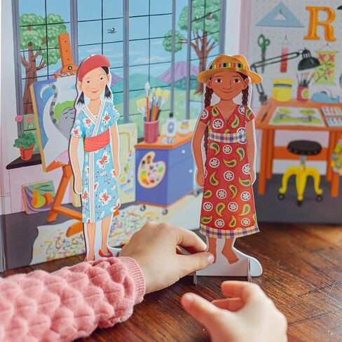 eeBoo: Baker and Painter Paper Dolls Reusable Set, Allows for Creativity and Imagination, Heavy Duty Board, for Ages 5 and up, Comes with a 2 Sided-Stand up Scene in Saudi Arabia