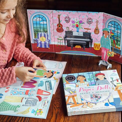 eeBoo: Baker and Painter Paper Dolls Reusable Set, Allows for Creativity and Imagination, Heavy Duty Board, for Ages 5 and up, Comes with a 2 Sided-Stand up Scene in Saudi Arabia