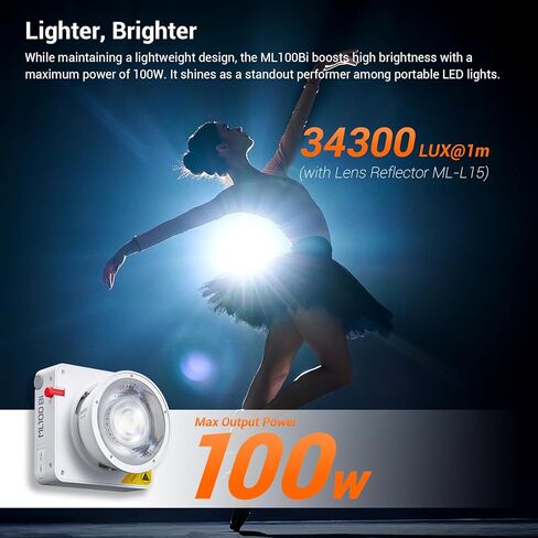 Godox ML60IIBi 70W ثنائي اللون COB LED فيديو ضوء، 2800K-6500K CRI 96+/TLCI 97+، مدمج 11 تأثيرات إضاءة، التحكم في التطبيق وإضاءة التصوير الفوتوغرافي in Saudi Arabia