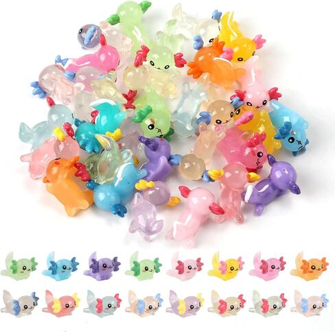 32pcs Mini Resin Axolotl Miniature Figurine, Glow in The Dark Tiny Animal Figurines Small Luminous Charm Ornament for DIY Craft Garden Landscape Dollhouse Ornament Potted Plants Decorations in Saudi Arabia