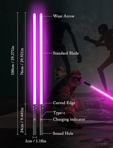 JvmuSaber [𝗦𝘁α𝗿-𝘄α𝗿𝘀] Double-Bladed Lightsaber Toy, RGB USB C Charge Light Saber, 2-in-1 Detachable Alloy Hilt, 12 Colors and 4 Modes & Sounds, for Kid and Adult Children's Day Gift (Black) in Kuwait