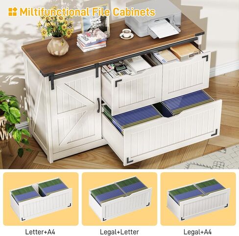 Vabches Lateral File Cabinets with Adjustable Shelf, Farmhouse Filing Cabinet with Lock for Home Office, Filing Organization Storage Cabinets with Sliding Barn Door for Hanging Files Letter/A4 in Saudi Arabia