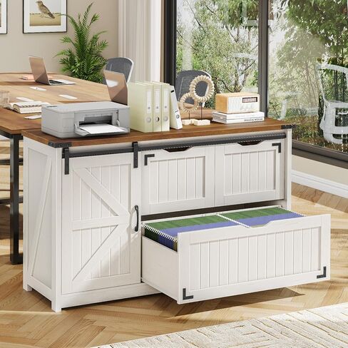 Vabches Lateral File Cabinets with Adjustable Shelf, Farmhouse Filing Cabinet with Lock for Home Office, Filing Organization Storage Cabinets with Sliding Barn Door for Hanging Files Letter/A4 in Saudi Arabia