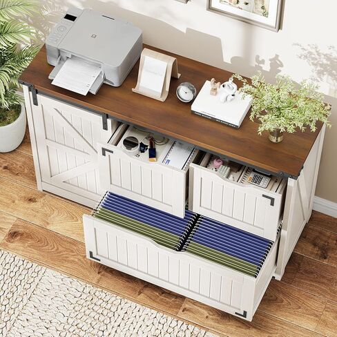 Vabches Lateral File Cabinets with Adjustable Shelf, Farmhouse Filing Cabinet with Lock for Home Office, Filing Organization Storage Cabinets with Sliding Barn Door for Hanging Files Letter/A4 in Saudi Arabia