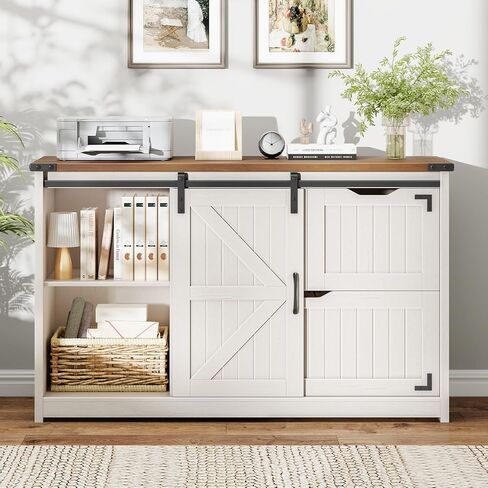 Vabches Lateral File Cabinets with Adjustable Shelf, Farmhouse Filing Cabinet with Lock for Home Office, Filing Organization Storage Cabinets with Sliding Barn Door for Hanging Files Letter/A4 in Saudi Arabia