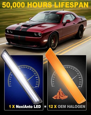 NoxiAnto Full LED White Side Marker Lights for Dodge Challenger 2015-2023, OEM Upgraded Front & Rear Bumper Marker Lamps Corner Parking Lights Smoked Lens, Pack of 4 in Saudi Arabia