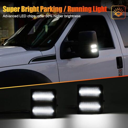R&F أضواء مرآة جانبية LED تلقائية عدسة مدخنة لـ 08-16 Ford F250 F350 F450 F550 Super Duty، F150، L'incoln Mark LT، Switchback White Yellow Marker Turn Signal Lamp in Kuwait