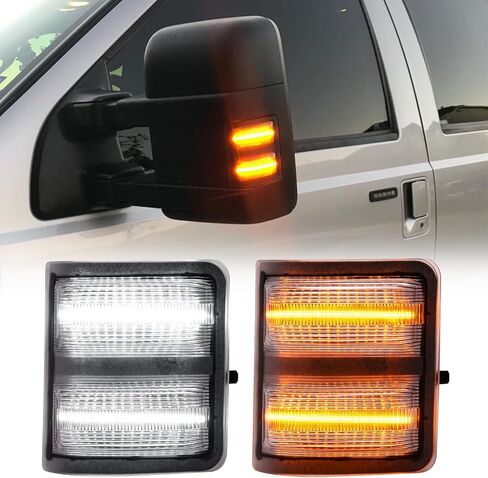 R&F أضواء مرآة جانبية LED تلقائية عدسة مدخنة لـ 08-16 Ford F250 F350 F450 F550 Super Duty، F150، L'incoln Mark LT، Switchback White Yellow Marker Turn Signal Lamp in Kuwait