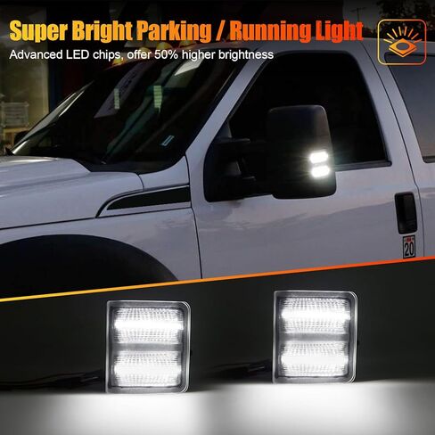 R&F أضواء مرآة جانبية LED تلقائية عدسة مدخنة لـ 08-16 Ford F250 F350 F450 F550 Super Duty، F150، L'incoln Mark LT، Switchback White Yellow Marker Turn Signal Lamp in Kuwait