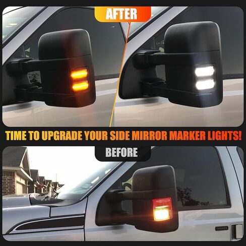 R&F أضواء مرآة جانبية LED تلقائية عدسة مدخنة لـ 08-16 Ford F250 F350 F450 F550 Super Duty، F150، L'incoln Mark LT، Switchback White Yellow Marker Turn Signal Lamp in Kuwait