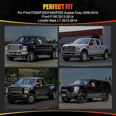 R&F أضواء مرآة جانبية LED تلقائية عدسة مدخنة لـ 08-16 Ford F250 F350 F450 F550 Super Duty، F150، L'incoln Mark LT، Switchback White Yellow Marker Turn Signal Lamp in Kuwait