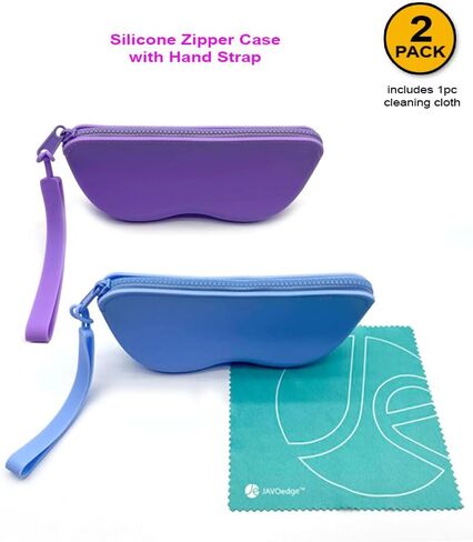 JAVOedge (عبوتان) حافظة نظارة من السيليكون الناعم الممتاز متوسطة الحجم بسحاب للإغلاق تناسب معظم النظارات للرجال والنساء in Kuwait