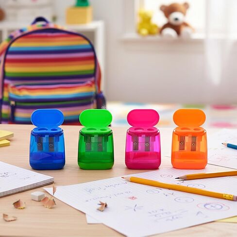 4Pcs Pencil Sharpeners Double Holes-Manual Colorful Pencil Sharpener with Lid,Portable Use in School,Office,Home in Saudi Arabia