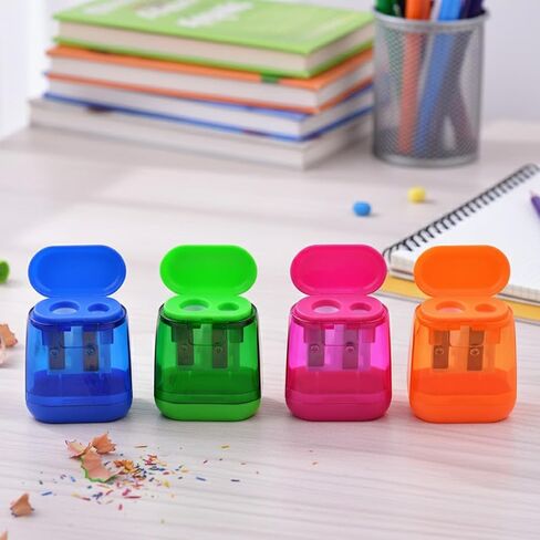 4Pcs Pencil Sharpeners Double Holes-Manual Colorful Pencil Sharpener with Lid,Portable Use in School,Office,Home in Saudi Arabia