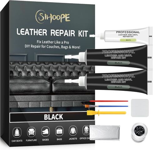 Leather Repair Kit,Car Seats, Sofa,Jacket & Purse - Repairs Burn Holes,Scratches,Tears - Restores Faux,Vinyl,Artificial and Real Leather (Black) in Kuwait