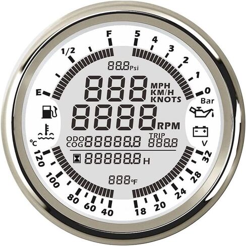 ELING 6 في 1 مقياس متعدد الوظائف GPS عداد السرعة مقياس سرعة الدوران ساعة درجة حرارة الماء مستوى الوقود 24 فولت 0-5BAR (أسود + أسود) in Kuwait
