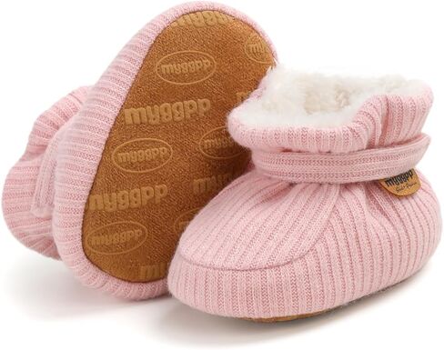 أحذية HsdsBebe للجنسين من القطن لحديثي الولادة ونعل غير قابل للانزلاق للأطفال الصغار والأولاد والبنات والرضع في الشتاء الدافئ من الصوف (Z124 وردي، 1) in Kuwait
