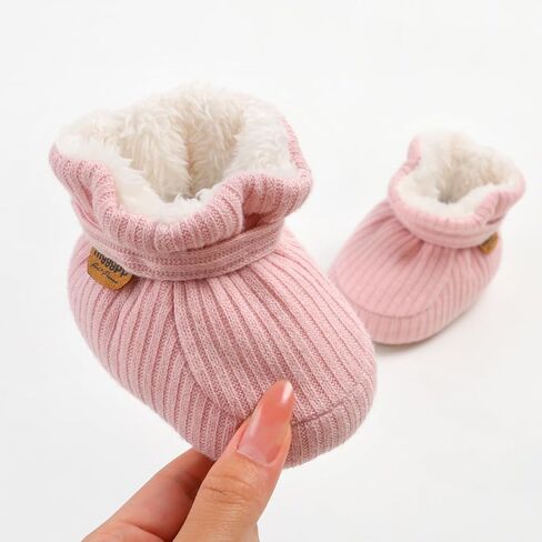أحذية HsdsBebe للجنسين من القطن لحديثي الولادة ونعل غير قابل للانزلاق للأطفال الصغار والأولاد والبنات والرضع في الشتاء الدافئ من الصوف (Z124 وردي، 1) in Kuwait