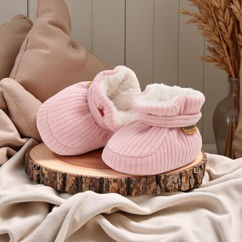 أحذية HsdsBebe للجنسين من القطن لحديثي الولادة ونعل غير قابل للانزلاق للأطفال الصغار والأولاد والبنات والرضع في الشتاء الدافئ من الصوف (Z124 وردي، 1) in Kuwait