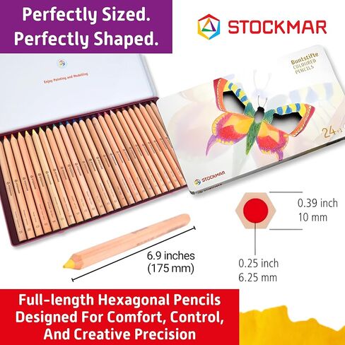 STOCKMAR Hexagonal Colored Pencil Set – 18 Assorted Colors + Graphite Pencil in Metal Tin | Non-Toxic Art Supplies for Kids, Teens at Home or School | Professional Colored Pencils for Adults Artist in Saudi Arabia