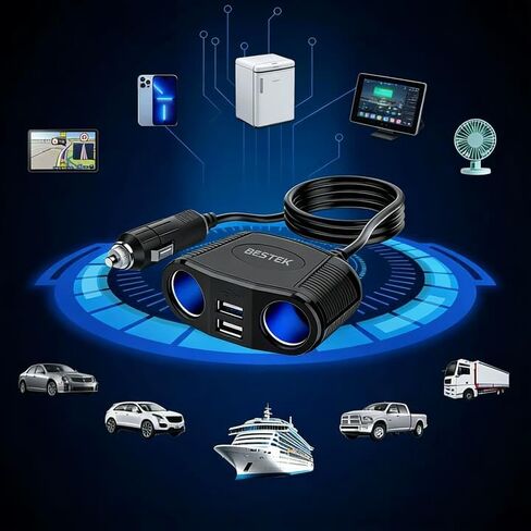 BESTEK Cigarette Lighter Splitter Adapter - 150W Car Charger Adapter with 2-Socket Dual 12v Splitter 2.4A USB DC Cigarette Outlet and PD30W Car Charger Super Fast Charger in Saudi Arabia